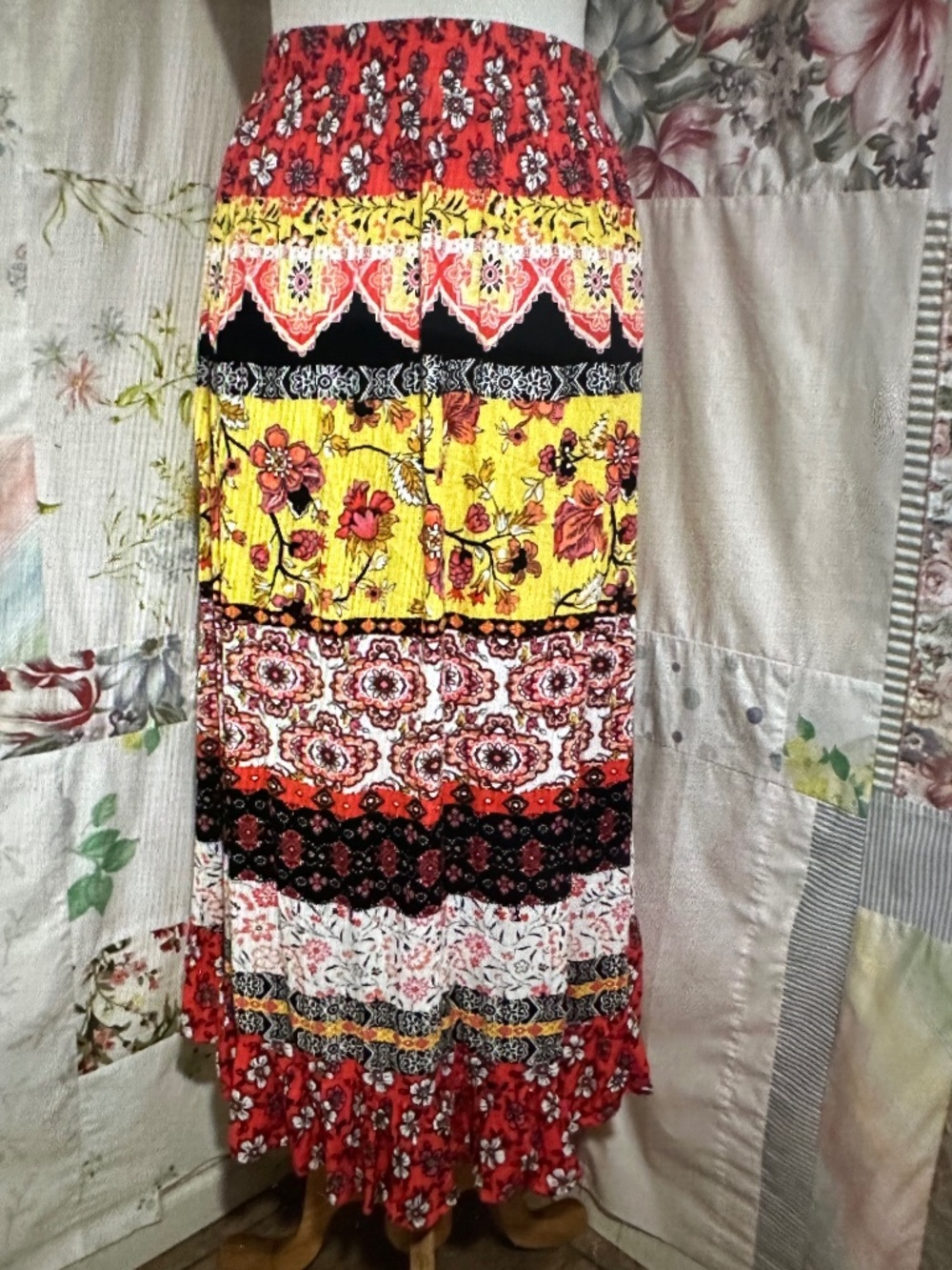 Bohemian Print block flowy Maxi Skirt
